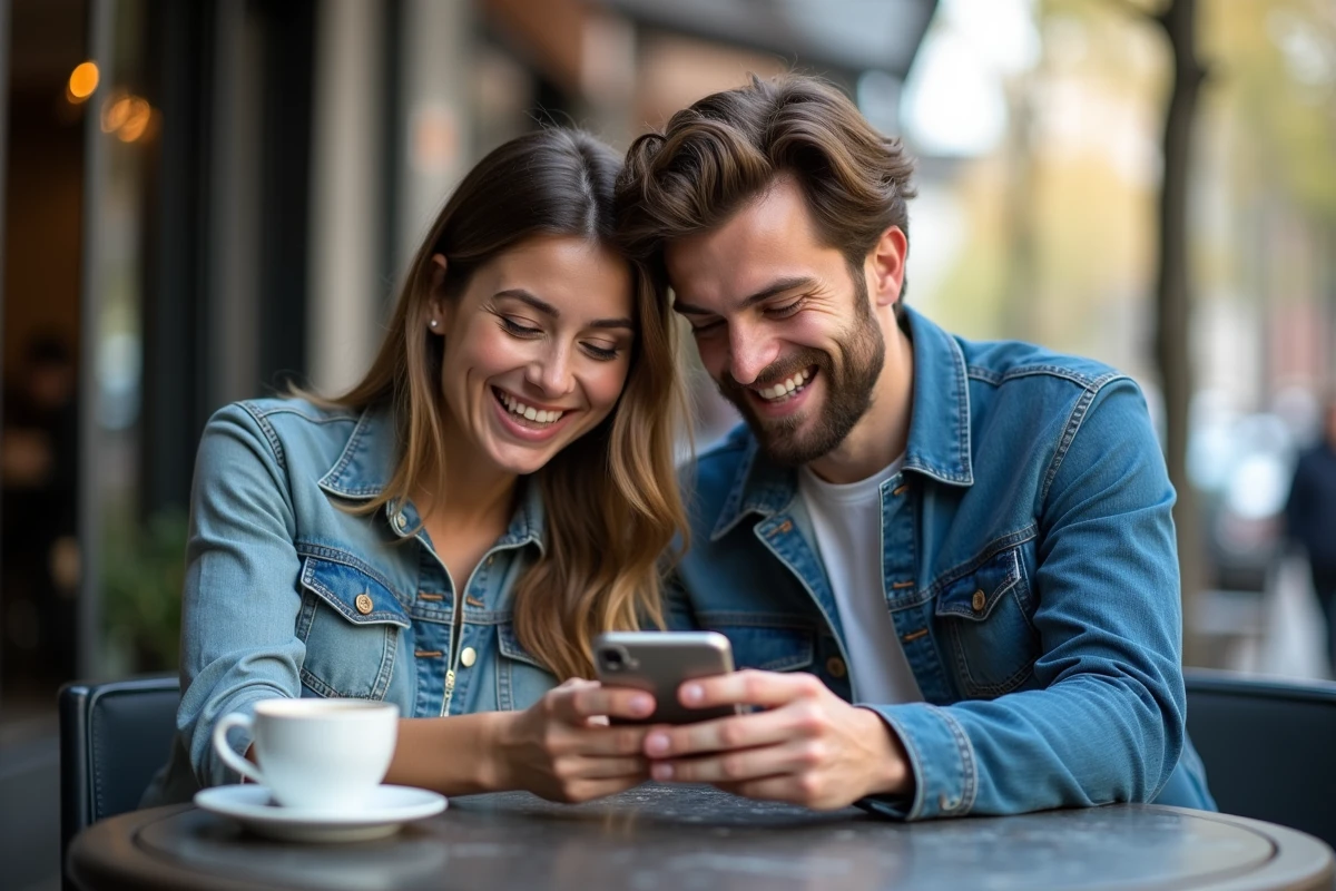 Deux amis résolvant ensemble une énigme 4 Images 1 Mot de 9 lettres dans un café