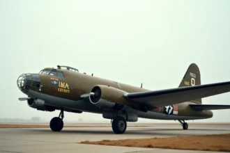 Boeing B-17F Flying Fortress restauré sur le tarmac avec numéro de série visible sur l'empennage