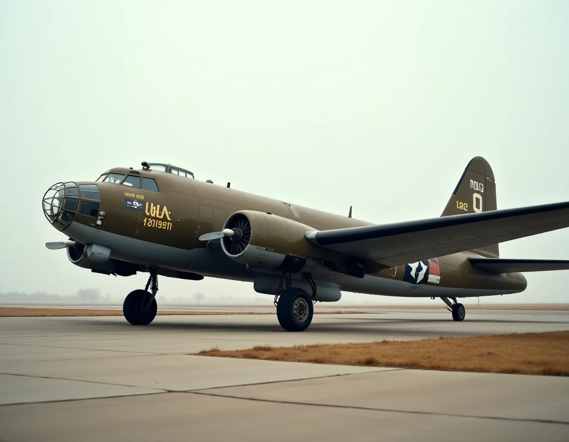 Boeing B-17F Flying Fortress restauré sur le tarmac avec numéro de série visible sur l'empennage