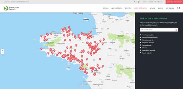 carte interactive Paysagistes Bretons
