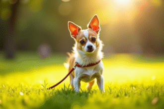 Chihuahua fier debout dans un parc ensoleille avec herbe verte