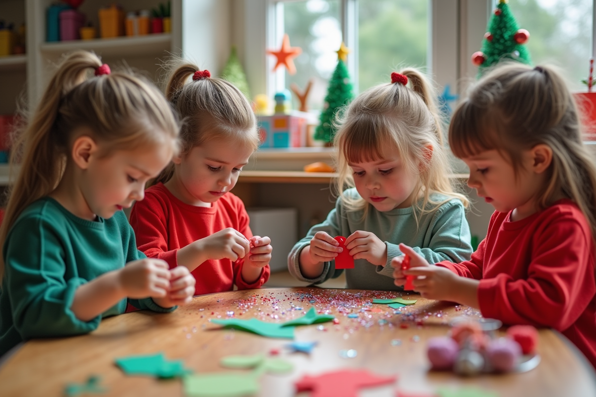 Groupe d'enfants créant des décorations de Noël