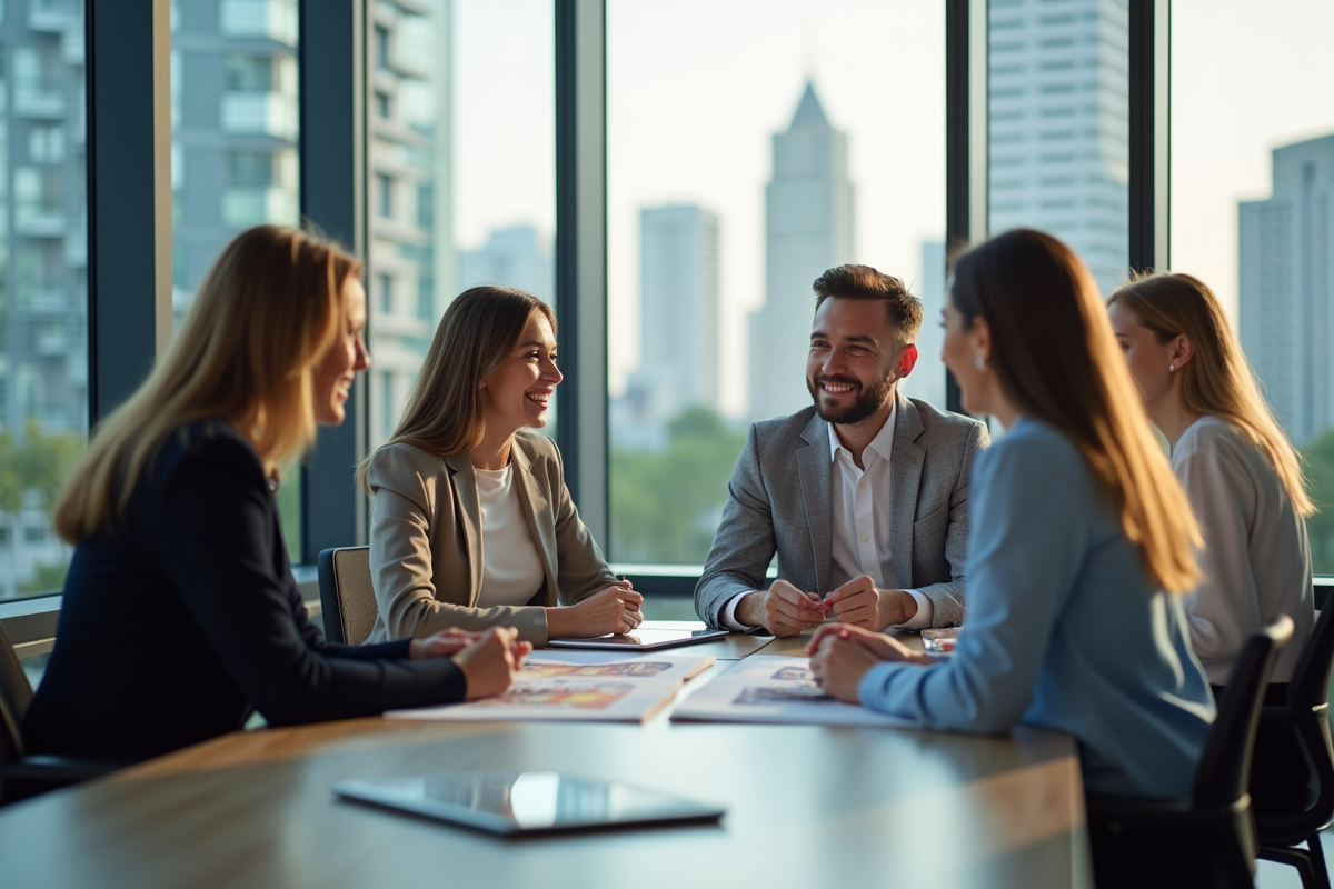 Jeunes professionnels de l immobilier en réunion dans un bureau