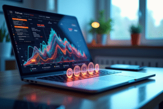 Espace de travail futuriste avec écran de tokenisation