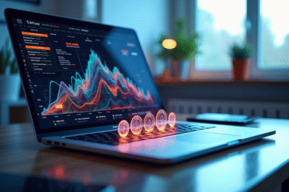 Espace de travail futuriste avec écran de tokenisation
