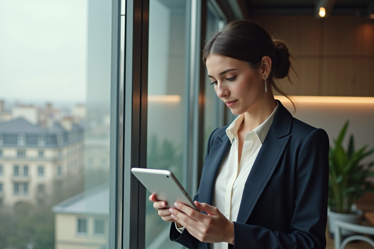 Jeune femme professionnelle regardant une tablette d