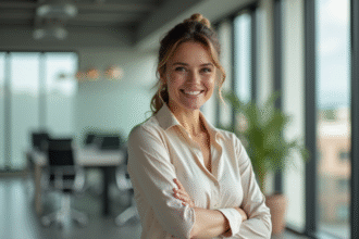 Femme confiante dans un bureau lumineux et moderne