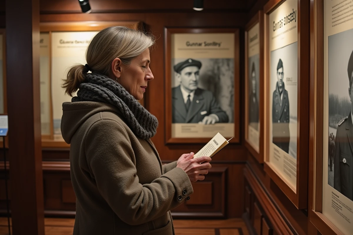 Femme norvegienne lisant une exposition au musée de la résistance