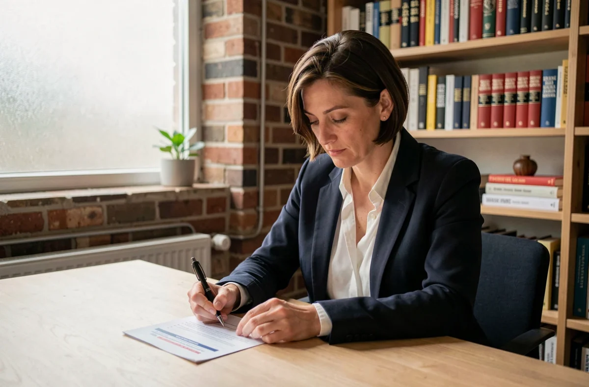 Femme adulte remplissant un questionnaire d'orientation politique républicaine à son bureau à domicile