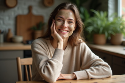 Femme appliquant un masque de lentilles visage naturel
