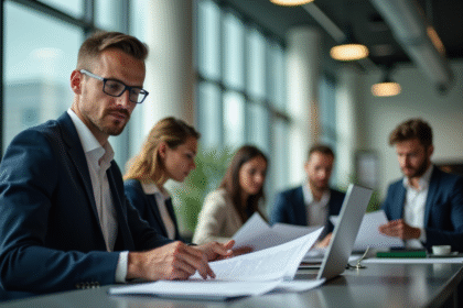 Groupe de fonctionnaires dans un open space lumineux