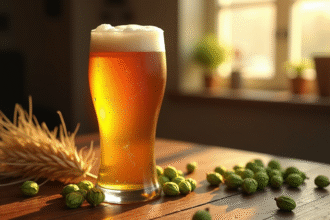 Bière IPA glacée avec mousse sur une table en bois rustique