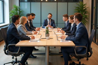 Groupe de professionnels en réunion dans un bureau moderne