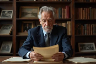 Homme d age en costume dans une étude ancienne