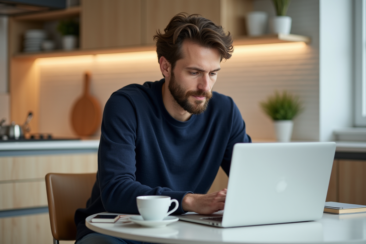 Homme décontracté travaillant sur son ordinateur à la maison