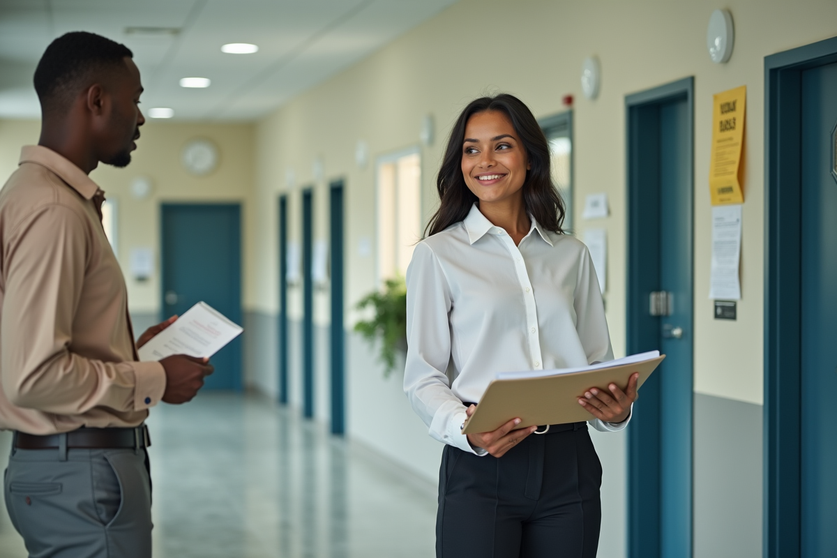 Jeune femme discutant avec un mentor dans un centre de formation