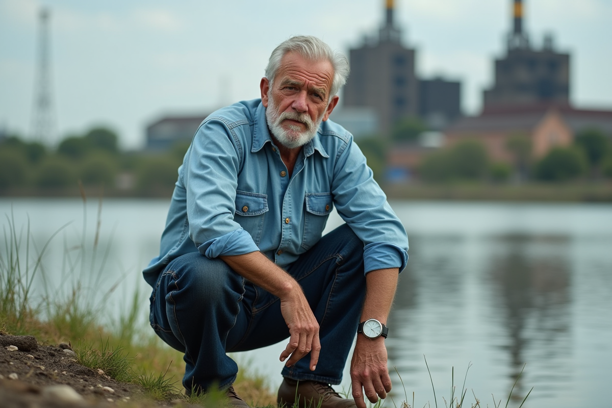 Ouvrier en denim à côté d