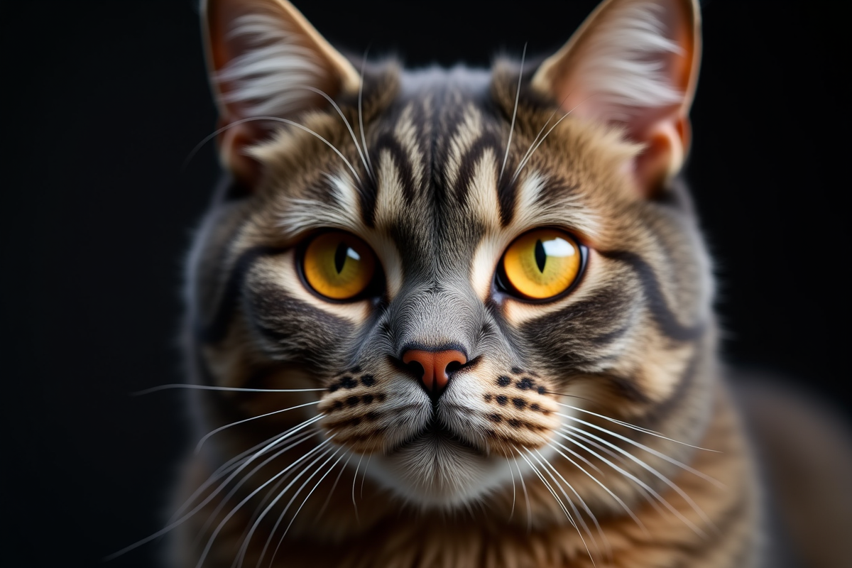 Portrait rapproché d un chat British Shorthair aux yeux jaunes vifs