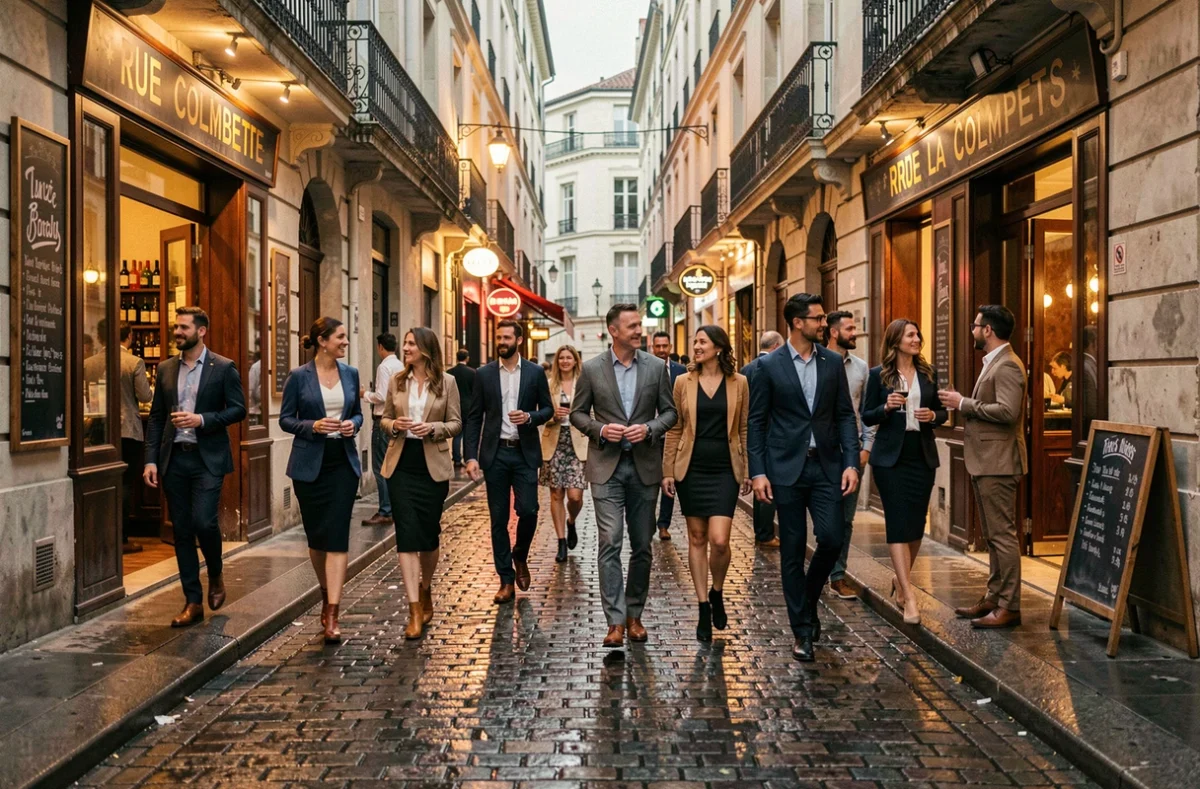 Ambiance nocturne animée dans les rues du quartier des Carmes à Toulouse lors d'une soirée du weekend