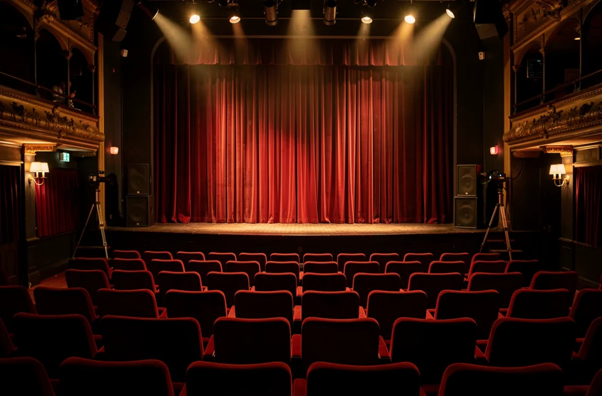 Salle de cabaret aux lumières tamisées avant le spectacle
