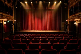 Salle de cabaret aux lumières tamisées avant le spectacle