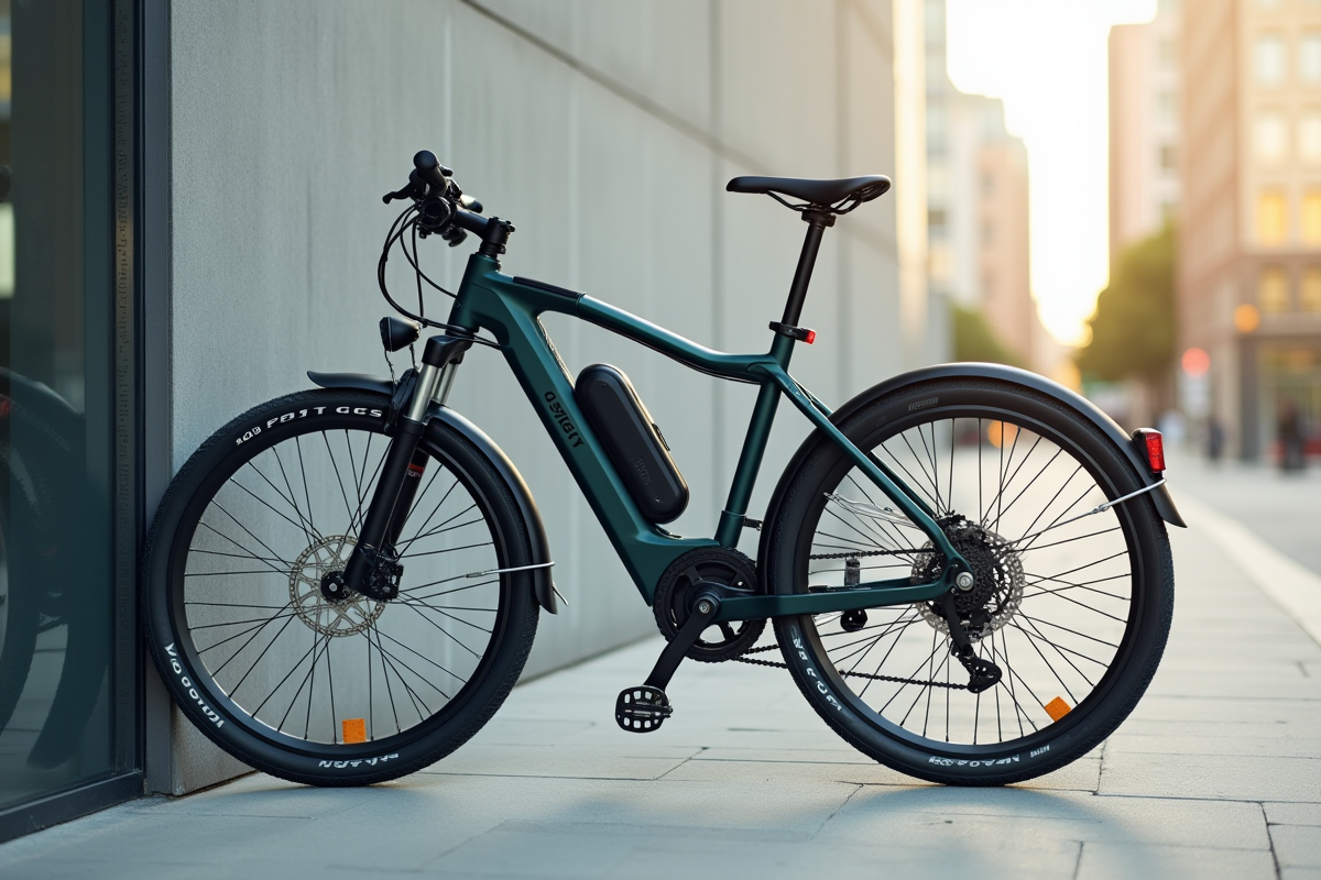 Velo électrique Bosch appuyé contre un mur urbain moderne